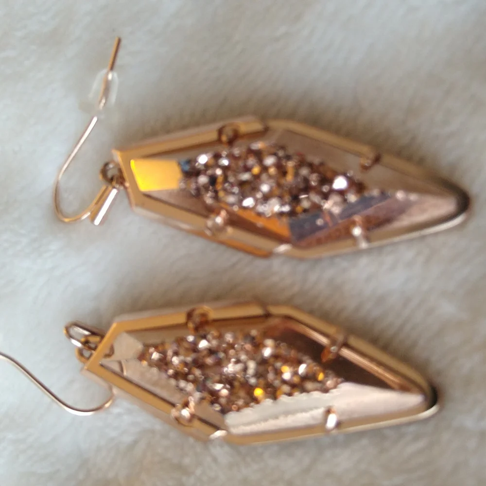 Kendra Scott Bex Bronze Drusy Rose Gold Earrings New - Picture 11 of 11